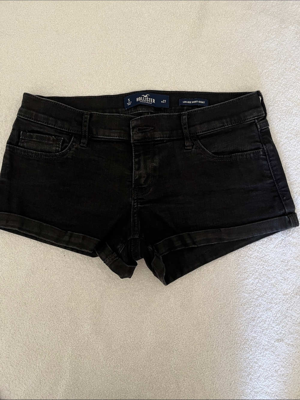 Hollister Women's Black Roll-Cuff Denim Shorts